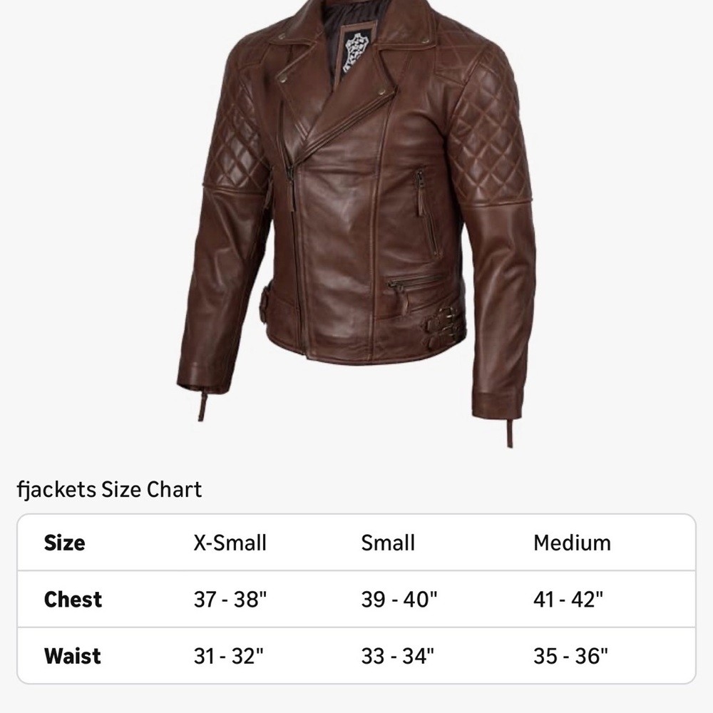 Men's Quilted Asymmetrical Cognac Leather Biker Fashion Jacket, XS - Picture 5 of 10